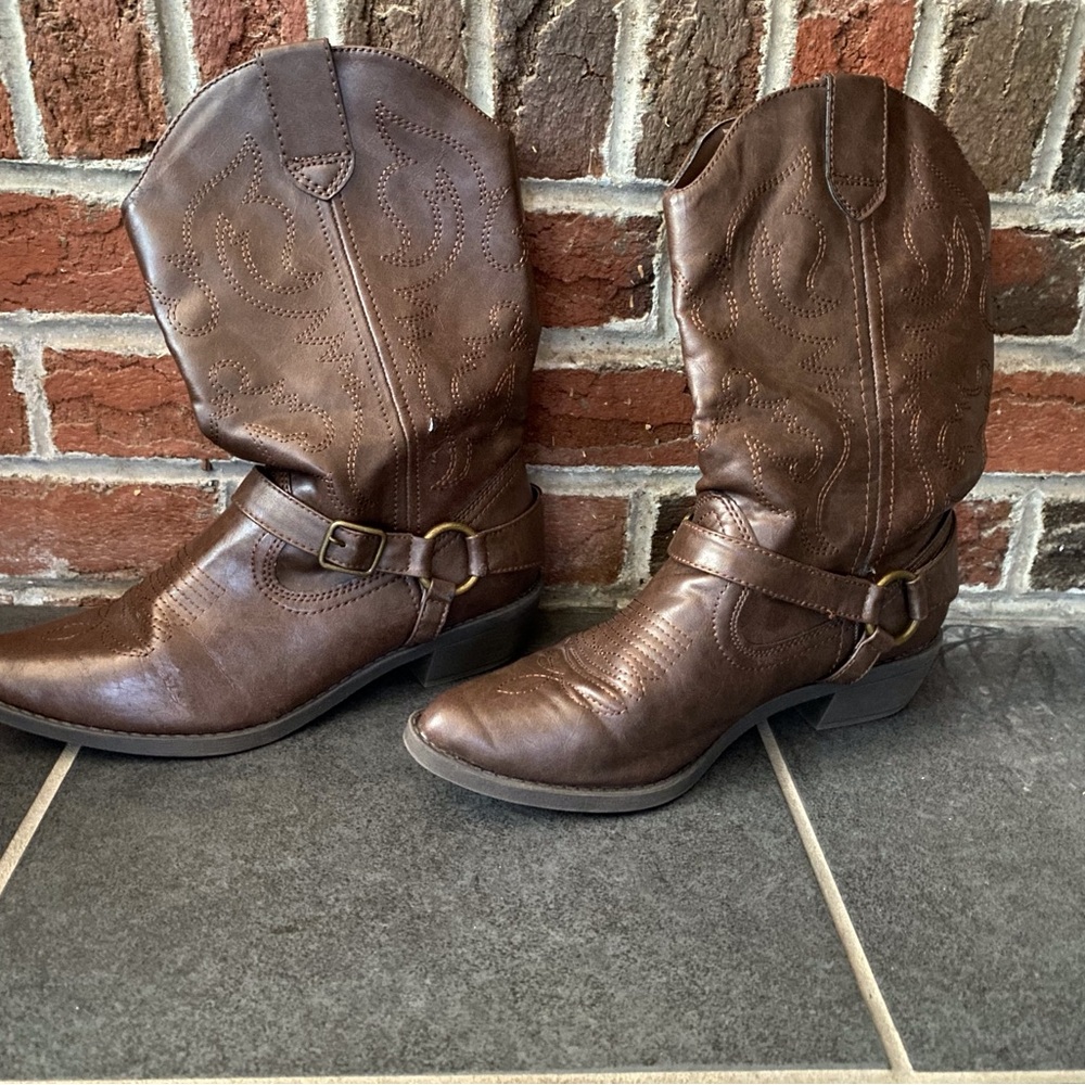 Kohl's Brown Heeled Boots with Harness Detail